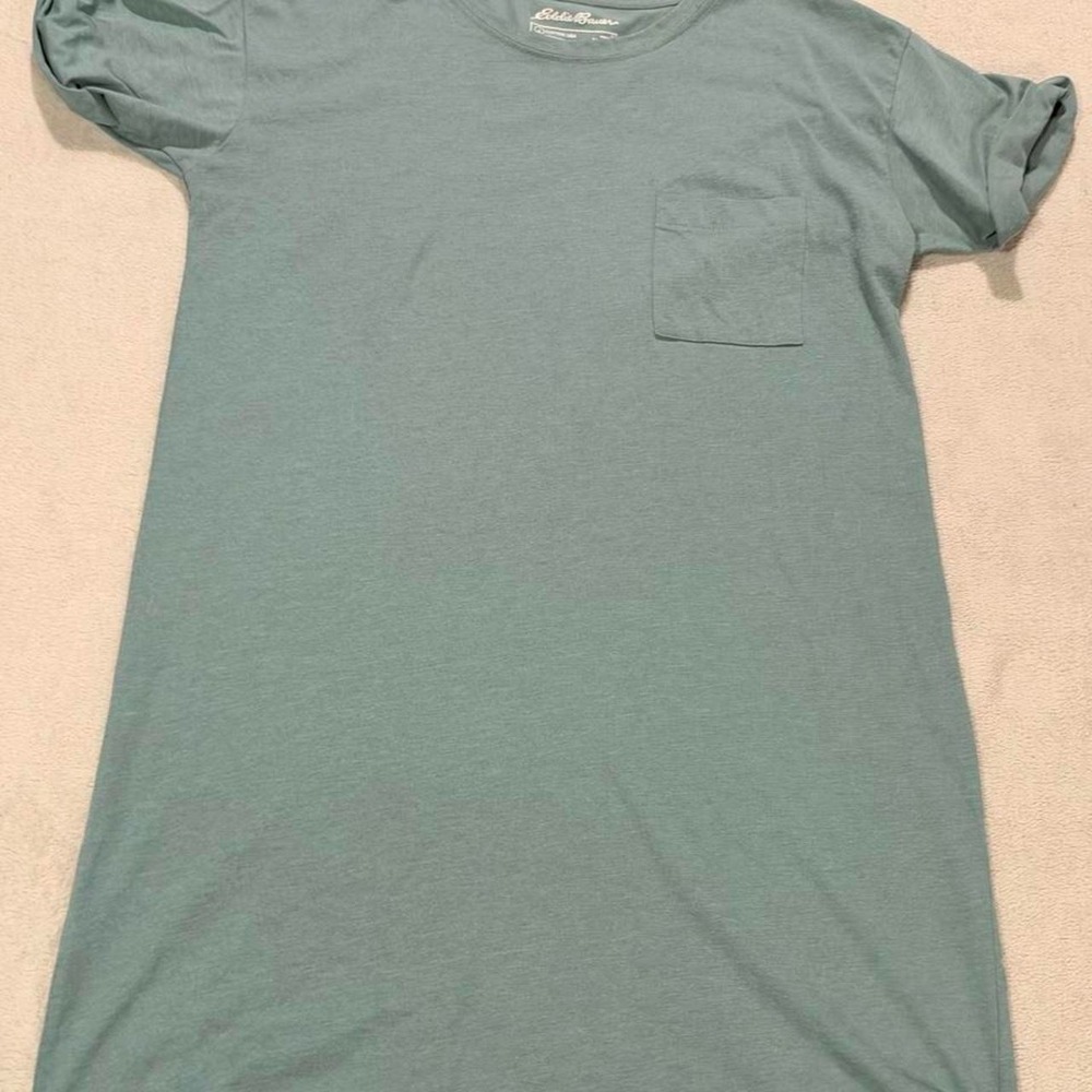 Eddie Bauer Womens Green Cotton T-Shirt Dress with Pocket Size M Hiking Outdoor